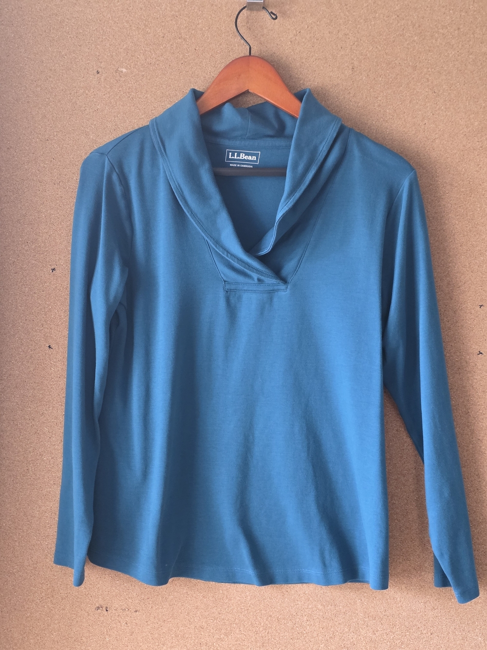 L.L. Bean Shawl Collar Pullover Teal Blue Knit Long Sleeve Top M REG